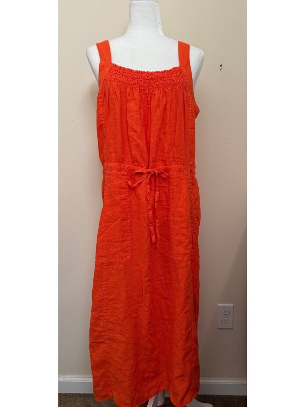 Joie Tangerine Orange Linen Tank Lightweight with Pockets Boho Fall Maxi Dress L
